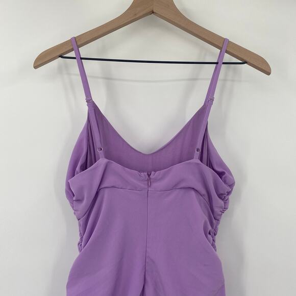 Hello Molly Mini Dress V Neck Ruffle Trim Bodycon Fitted Lilac Purple Womens 6 - Picture 8 of 11
